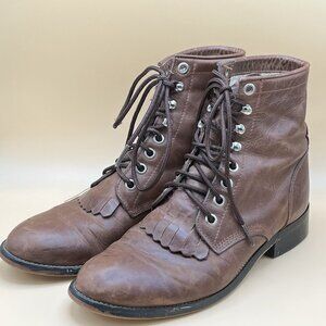Justin Brown Brown Leather Western Kiltie Granny Ranch Boots Men’s 3D, Women’s 6